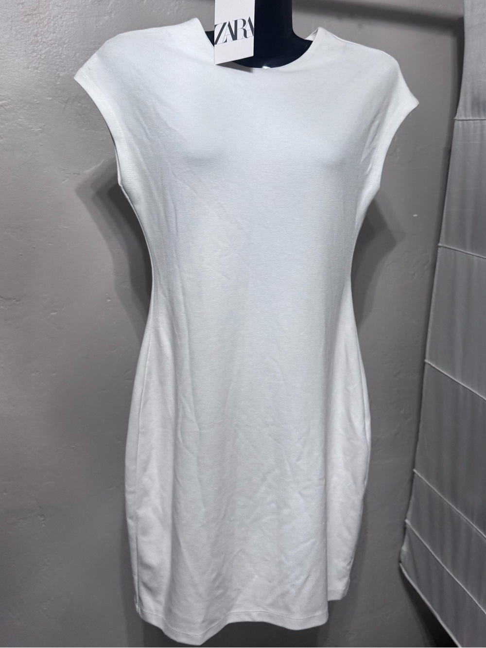 ZARA White Cap Sleeve Mini Shift Dress Small NWT Minimalist Knit